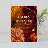 Modern Dark Moody Sunset Floral Wedding Gold Folie Uitnodiging (Staand Voorkant)