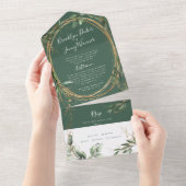 Modern Dark Moss Sage Greenery Eucalyptus Wedding All In One Uitnodiging (Afscheurbaar)