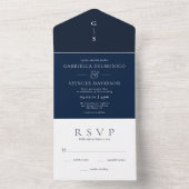 Modern Dark Navy Blue Wedding All In One Uitnodiging (Binnen)