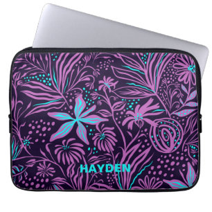Modern Dark Paars Floral Pattern - Gepersonaliseer Laptop Sleeve