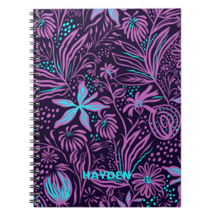 Modern Dark Paars Floral Pattern - Gepersonaliseer Notitieboek