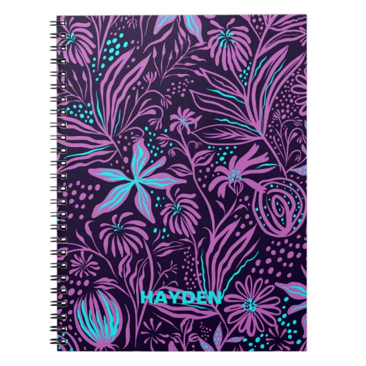 Modern Dark Paars Floral Pattern - Gepersonaliseer Notitieboek (Voorkant)
