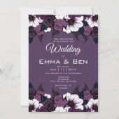 Modern Dark Paarse Floral Wedding Invitation Kaart (Voorkant)