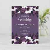 Modern Dark Paarse Floral Wedding Invitation Kaart (Staand voorkant)
