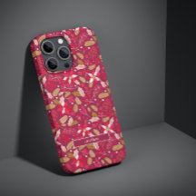 Modern Dark Pink Red Poinsettia Folk Name Pattern