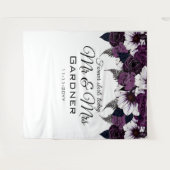 Modern Dark Plum and White Floral Wedding Tapestry Wandkleed (Voorkant (horizontaal))