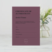 Modern Dark Purple Certificate of Authenticity Bedankkaart (Staand voorkant)