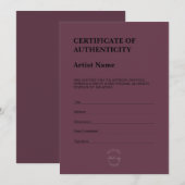 Modern Dark Purple Certificate of Authenticity Bedankkaart (Voorkant / Achterkant)