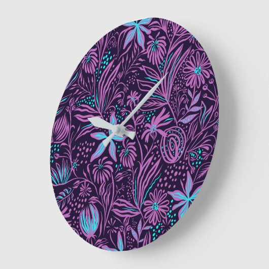 Modern Dark Purple Floral Pattern Grote Klok (Hoek)