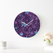 Modern Dark Purple Floral Pattern Grote Klok (Huis)