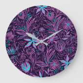 Modern Dark Purple Floral Pattern Grote Klok (Voorkant)