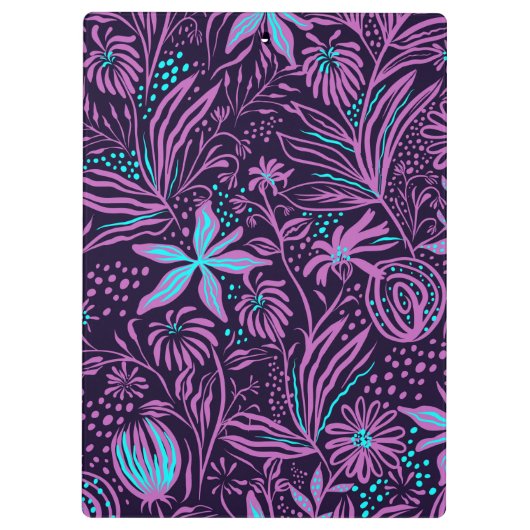 Modern Dark Purple Floral Pattern Personalised Klembord (Achterkant)