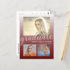 Modern Dark Red Burgundy Ombre Afstuderen Afstuder Briefkaart