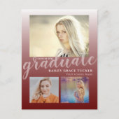 Modern Dark Red Burgundy Ombre Afstuderen Afstuder Briefkaart (Voorkant)