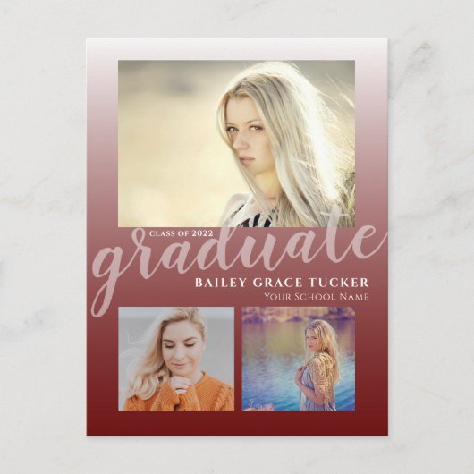 Modern Dark Red Burgundy Ombre Afstuderen Afstuder Briefkaart (Voorkant)