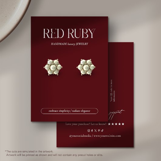 Modern Dark Red Earring Display Card Visitekaartje