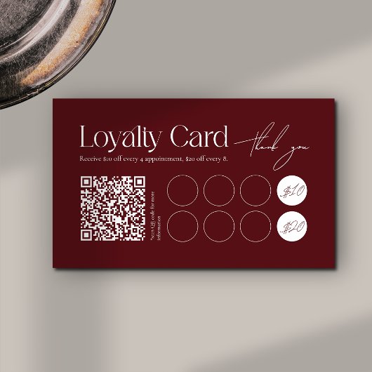 Modern Dark Red Minimalist Loyalty Card