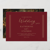 Modern Dark Red Minimalist Weddenschap Kaart (Voorkant / Achterkant)