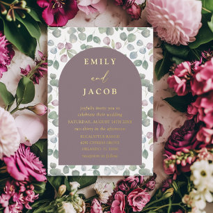 Modern Dark Roos & Gold Eucalyptus Wedding Folie Uitnodiging