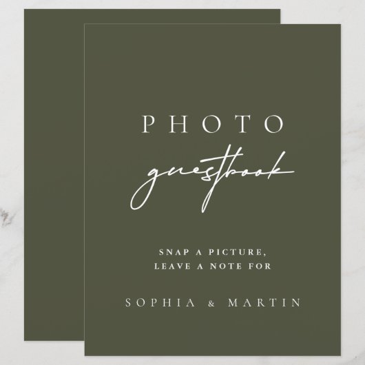 Modern Dark Sage Green Foto Guestbook Sign (Voorkant / Achterkant)