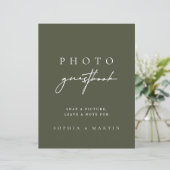 Modern Dark Sage Green Foto Guestbook Sign (Staand voorkant)