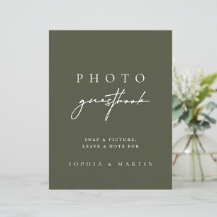 Modern Dark Sage Green Foto Guestbook Sign