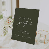 Modern Dark Sage Green Foto Guestbook Sign Reclamebord Met Voetstuk