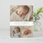 Modern Dark Sage Green Fotocollage Baby Geboorte Aankondiging (Staand voorkant)