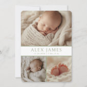 Modern Dark Sage Green Fotocollage Baby Geboorte Aankondiging (Voorkant)