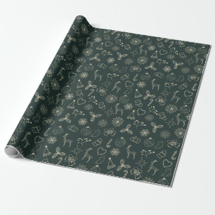 Modern Dark Sage Green Schattige kerstpatroon Cadeaupapier
