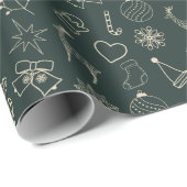 Modern Dark Sage Green Schattige kerstpatroon Cadeaupapier (Rol Hoek)