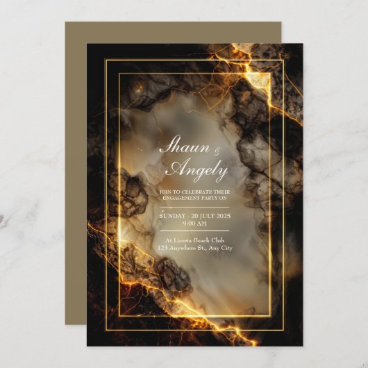 Modern Dark Slate Molten Gilded Kintsugi Wedding Kaart (Voorkant / Achterkant)