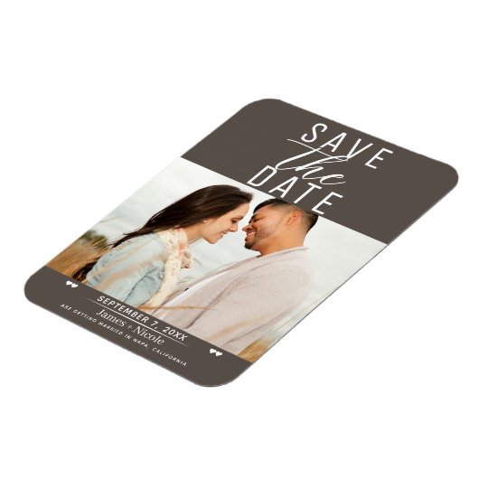 Modern Dark Taupe Sla de datum bruiloft foto op Magneet (Linkerzijde)