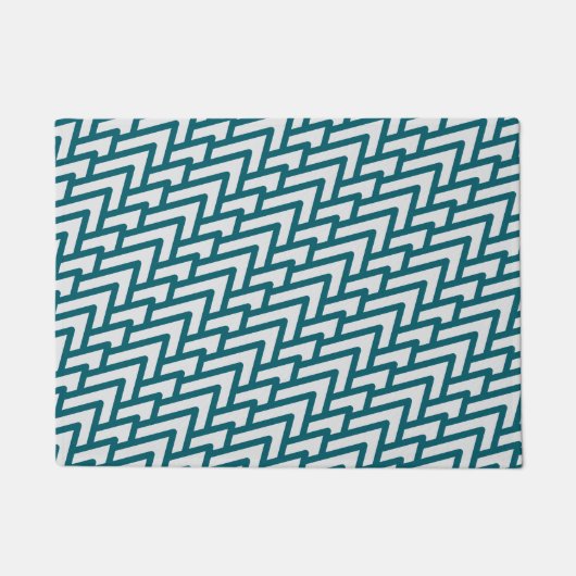 Modern Dark Teal Geometric Pattern on Light Gray Deurmat (Voorkant)