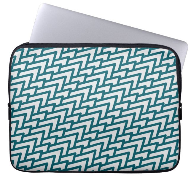 Modern Dark Teal Geometric Pattern on Light Gray Laptop Sleeve (Voorkant)