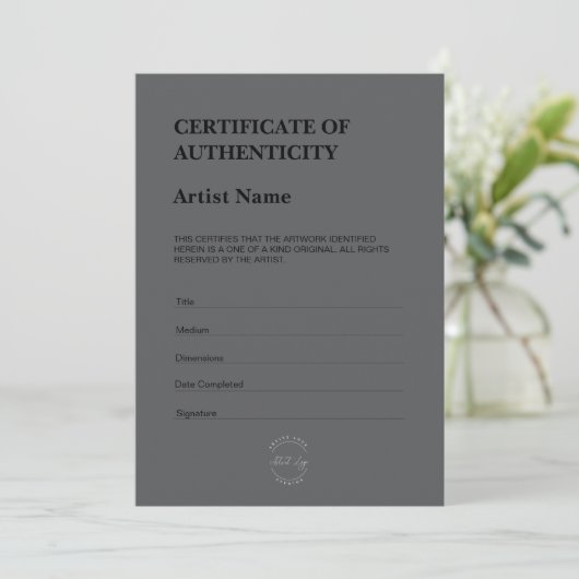 Modern Dark Theme Certificate of Authenticity Bedankkaart (Staand voorkant)