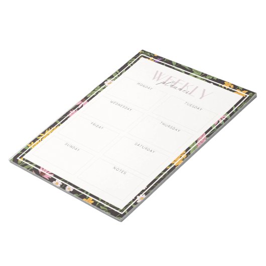 Modern Dark Wildflower Tearaway Weekplanner Notitieblok (Schuin)