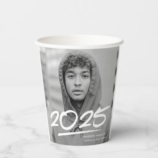 Modern Dashed 2025 Foto Afstuderen Papieren Bekers (Achterkant)