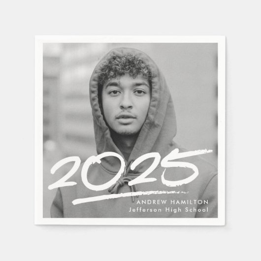 Modern Dashed 2025 foto Afstuderen servetten (Voorkant)