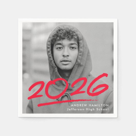 Modern Dashed 2025 Red Photo Afstuderen Servet (Voorkant)