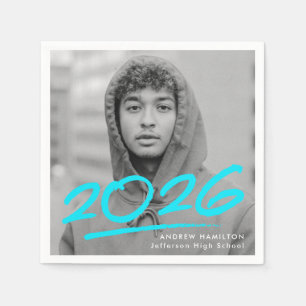 Modern Dashed 2025 Turquoise Foto Afstuderen Servet