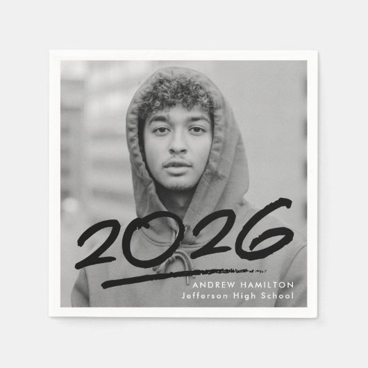 Modern Dashed 2025 Zwart Foto Afstuderen servetten (Voorkant)