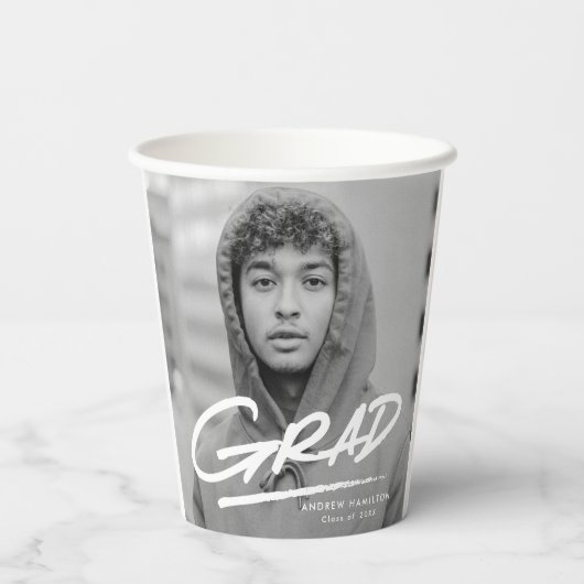 Modern Dashed Afstudeerder Foto Afstuderen Papieren Bekers (Achterkant)