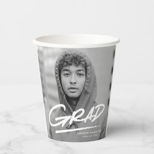 Modern Dashed Afstudeerder Foto Afstuderen Papieren Bekers (Voorkant)
