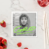 Modern Dashed Afstudeerder Lime Green Foto Afstude Servet (Insitu)