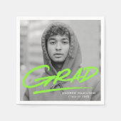 Modern Dashed Afstudeerder Lime Green Foto Afstude Servet (Voorkant)