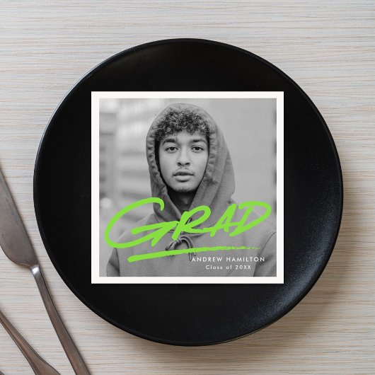 Modern Dashed Afstudeerder Lime Green Foto Afstude Servet