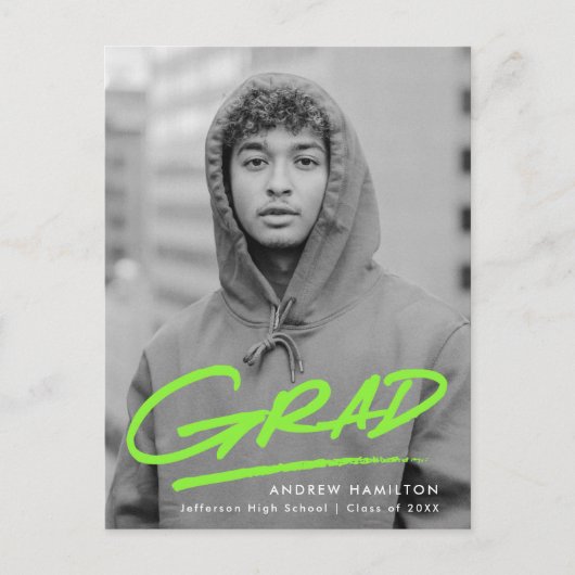 Modern Dashed Afstudeerder Limoen Fotoafstudeerfee Uitnodiging Briefkaart (Voorkant)