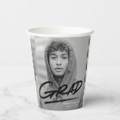 Modern Dashed Afstudeerder Zwart Foto Afstuderen Papieren Bekers (Achterkant)