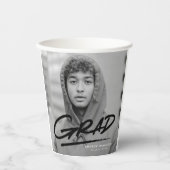 Modern Dashed Afstudeerder Zwart Foto Afstuderen Papieren Bekers (Voorkant)